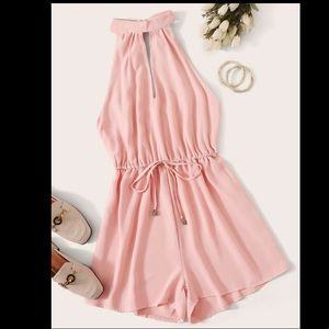 Pink Blush Drawstring Waste Tie Romper